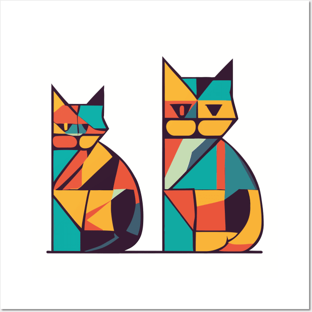 Geometric Cats Colorful Abstract Retro Design Wall Art by Jabir